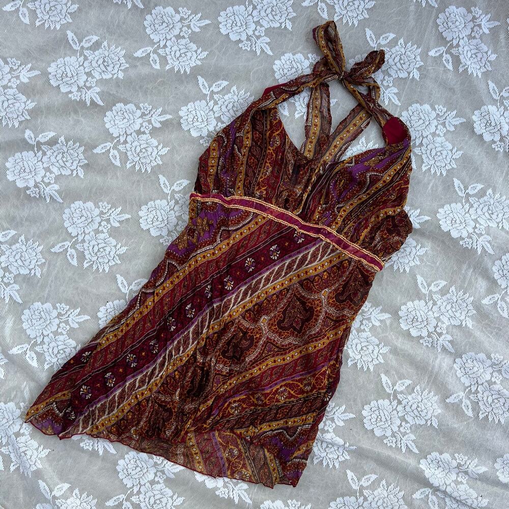 MKM Designs Boho Paisley Halter Mini Dress – Size Large